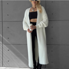 クロスボーダーのミンクの毛の超ロングカーディガンの女性の秋冬のゆったりしている怠惰な風のセーターのコートの気質の厚いニットのコート