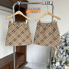设计感咖色复古格纹半身裙女2025秋冬款毛呢高腰a字格子短款裙子