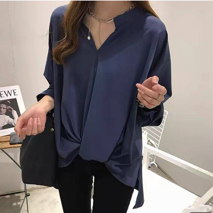 Women's New Simple and Elegant 2026 Chiffon Plus Size Shirt, Long Sleeve Loose BF Blouse, Base Shirt