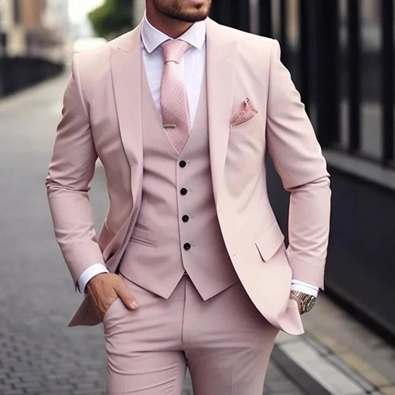 Men's High-End Three-Piece Suit Cross-Border Summer Lightweight European and American Size Business Banquet Host Slim Suit