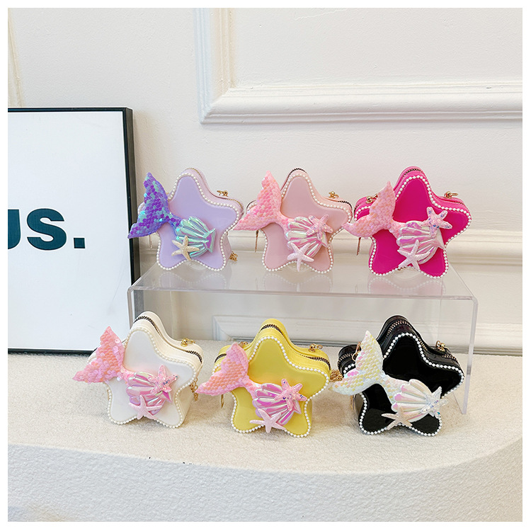 120g Weight Zipper Closure Type Single Shoulder Strap Strap Type Crossbody Bag Bags Type Casual, Holiday Occasion PVC Material Mermaid, Bow Knot Pattern All Seasons Season Kid'S Gender Cute Style Pentagram Shape Kid'S PVC Mermaid Bow Knot Cute Pentagram Zipper Crossbody Bag 26