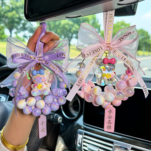 Live candy beaded car hanging electroplating UV plated color round beads diy beaded goddess jewelry car pendant