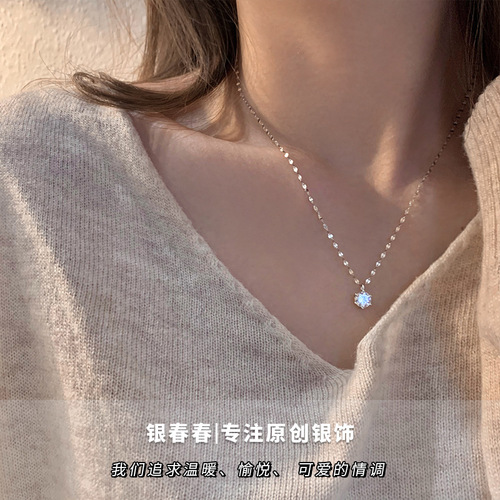 Korean version S925 sterling silver single diamond necklace women's design clavicle chain niche exquisite light luxury  new trend