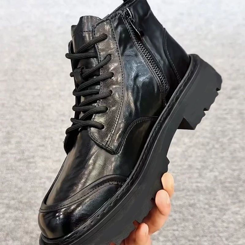 Зимой 2024 новый бизнес плюс бархатные теплые сапоги мужские круглые головы модные британские дикие мотоциклетные туфли с мягкой подошвой