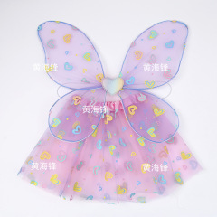 新款儿童蝴蝶结翅膀可爱俏皮蓬蓬裙女童俩件套舞台服饰道具套装