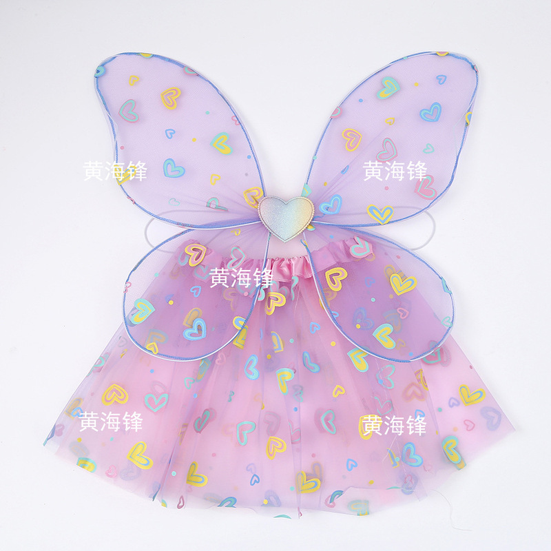 新款儿童蝴蝶结翅膀可爱俏皮蓬蓬裙女童俩件套舞台服饰道具套装|undefined