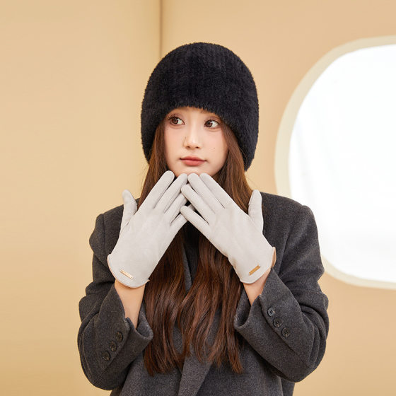 2023 autumn and winter suede ladies windproof warm riding gloves wholesale Korean touch screen cold proof outdoor gloves