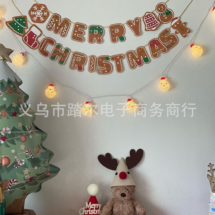 Ins風姜パイ人茶色クリスマスアルファベットクリスマスツリーかわいい厚い紙の旗パーティーの背景配置|undefined