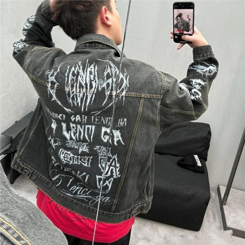 Foreign Trade Cross-Border Paris B's Year of the Dragon Limited Catwalk Style Internet Celebrity Letter Print Loose Denim Jacket for Men and Women