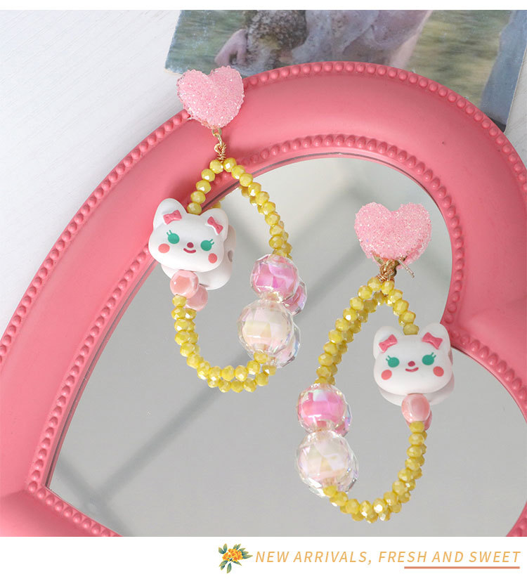 1 Pair Cute Heart Shape Cat Crystal Drop Earrings display picture 3