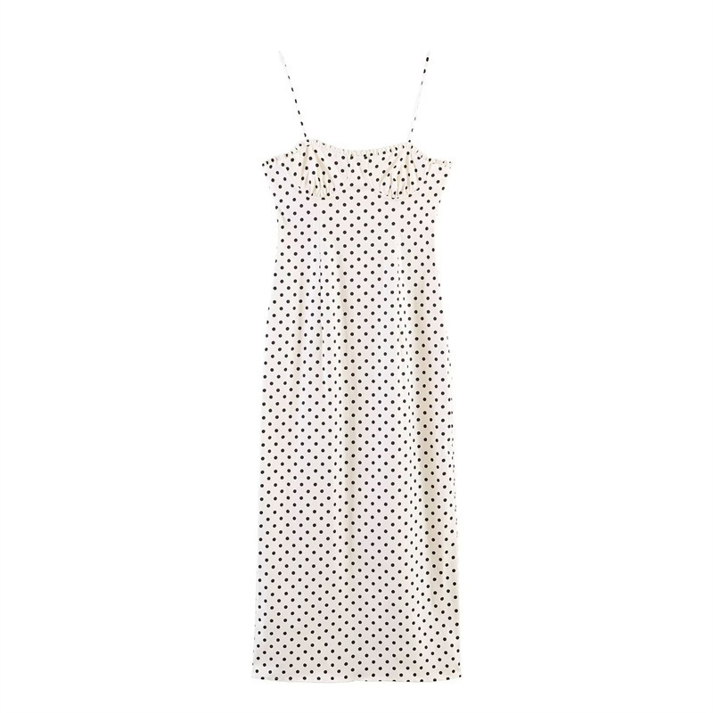 Women's Clothing 2026 Summer New European and American Style Corset-Style Polka Dot Suspender Dress with Slit Mid-Length Skirt Sexy