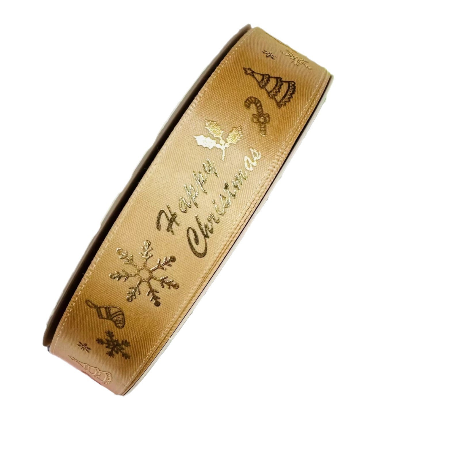 Transfronterizo 2.5CM cinta de oro de Navidad copo de nieve caja de regalo de embalaje cinta de decoración de árbol de Navidad cinta de color