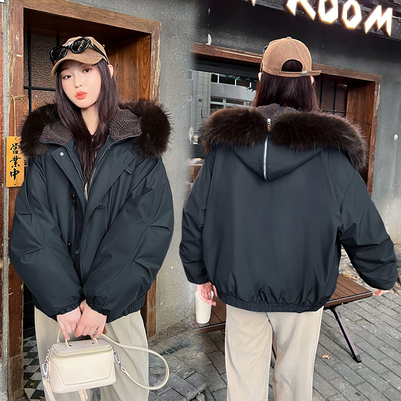 Coreano retro cuello con capuchón abrigo de algodón de mujer invierno 2025 nuevo buey corno grueso abrigo de algodón cálido image 3