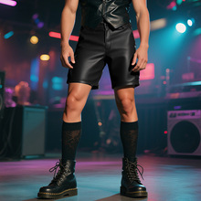 亚马逊跨境外贸欧码男士肌肉男皮裤潮牌时尚潮流机车pu皮短裤批发