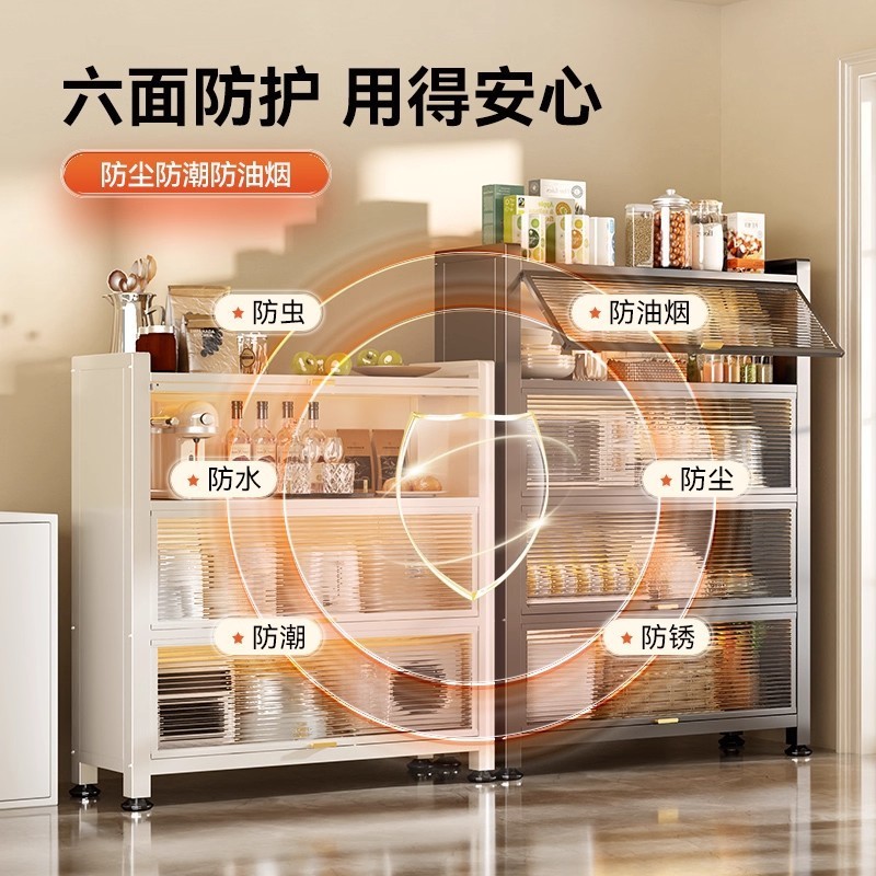 厨房钢制餐边柜家用落地多层置物架微波炉烤箱橱柜带门收纳储物柜|undefined