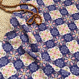 靛锦团花 锦棉面料新中式国风印花布料旗袍连衣裙上衣汉服面料