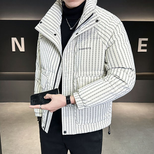 GB White Duck Down Vertical Stripe Leather Down Jacket Men's Thickened Winter Coat C317-Y830