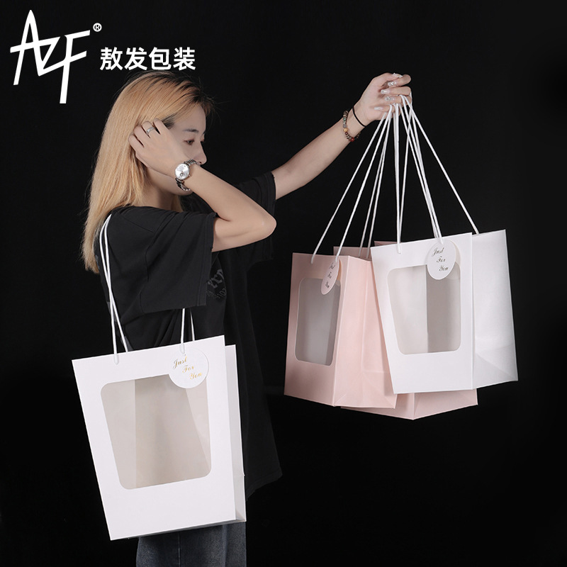 厂家批发透明橱窗袋 鲜花包装袋礼品包装礼袋 开窗礼物手提袋