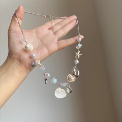 夏の新型海星貝殻ビーズネックレスファッション海辺のリゾート風非対称真珠星鎖