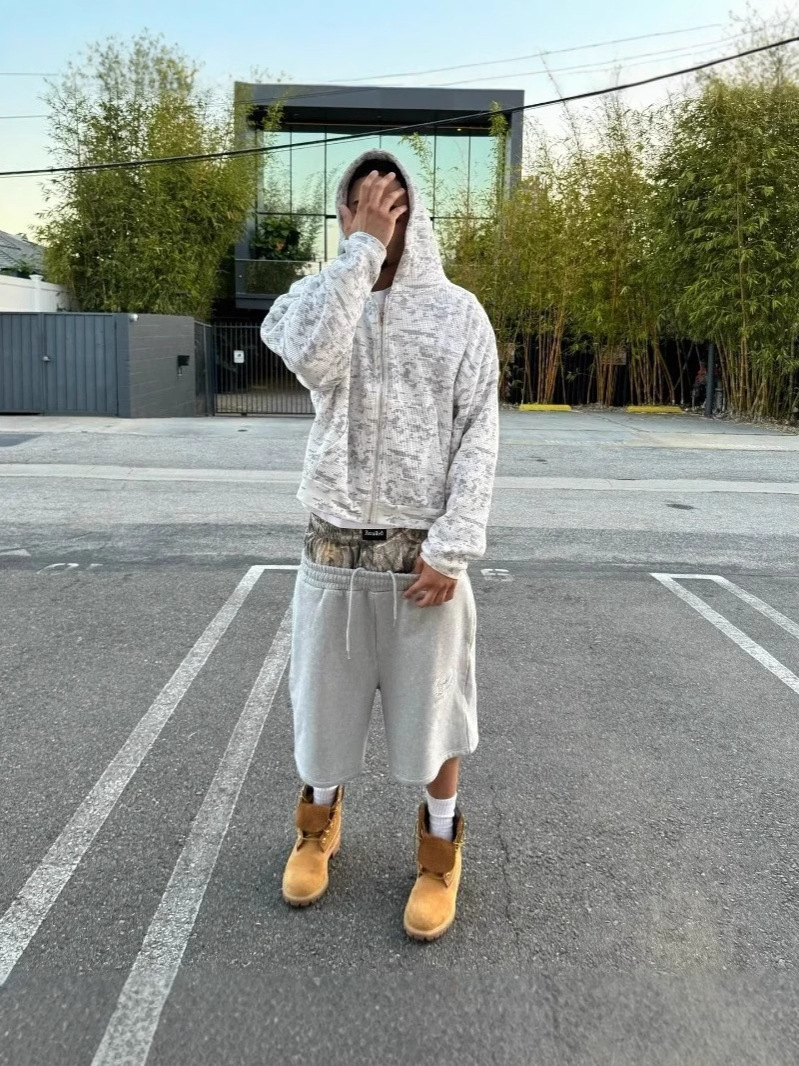 Transfronterizos retro americano de doble cintura pantalones cortos para hombres sueltos de moda de alta calle Europa y América marca de moda casual pantalones cortos comercio exterior