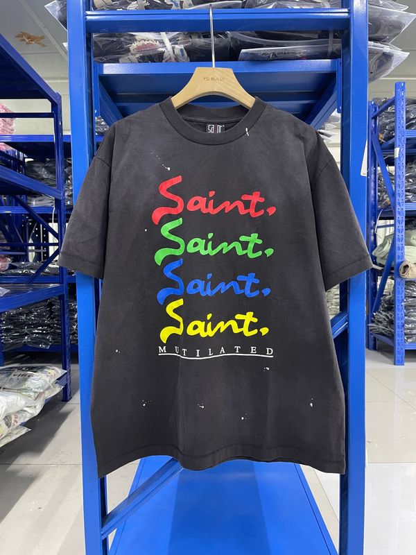 高品質 SAINT MICHAEL ICON ウォッシュ加工 オールド半袖 アメカジ レトロ プリント カップル Tシャツ 男女兼用|undefined