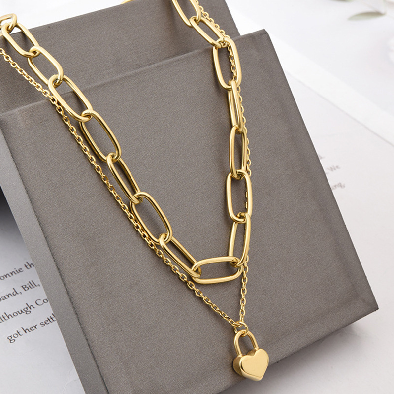 18K Gold Plated Plating Material 304 Stainless Steel Pendant Material PVD Coated 18K Gold Plated Heart 304 Stainless Steel Hip-Hop Waterproof Non Tarnish 304 Stainless Steel Necklace