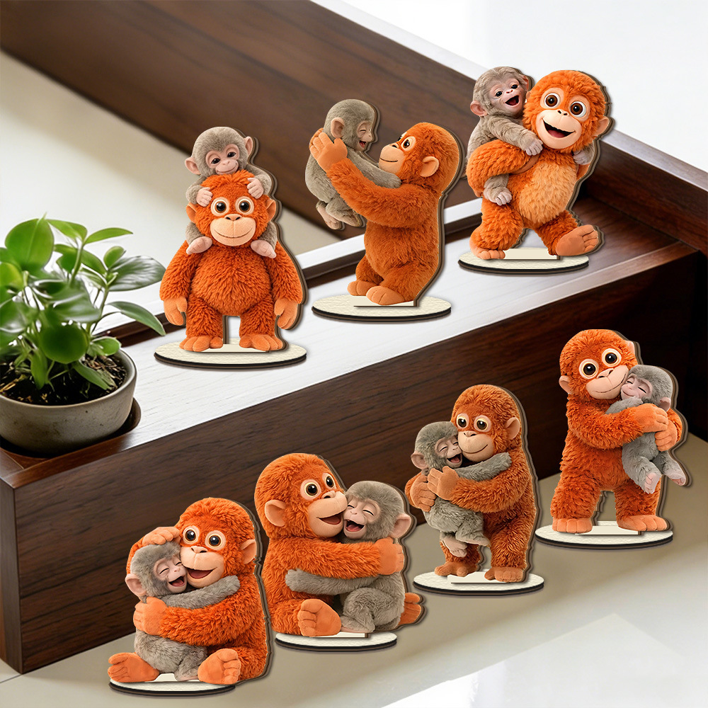 Gorila rojo amor abrazo 2D adornos de madera planos adornos creativos para el hogar