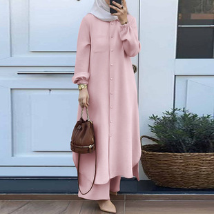 Cross-border in stock 2024 summer Muslim women's two-piece factory direct solid color casual loose plus size women's clothing