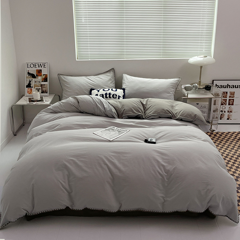 2024 nuevo conjunto de cuatro piezas de cama AB doble colcha de colcha de color sólido de una sola pieza dormitorio de estudiantes sábanas individuales de tres piezas