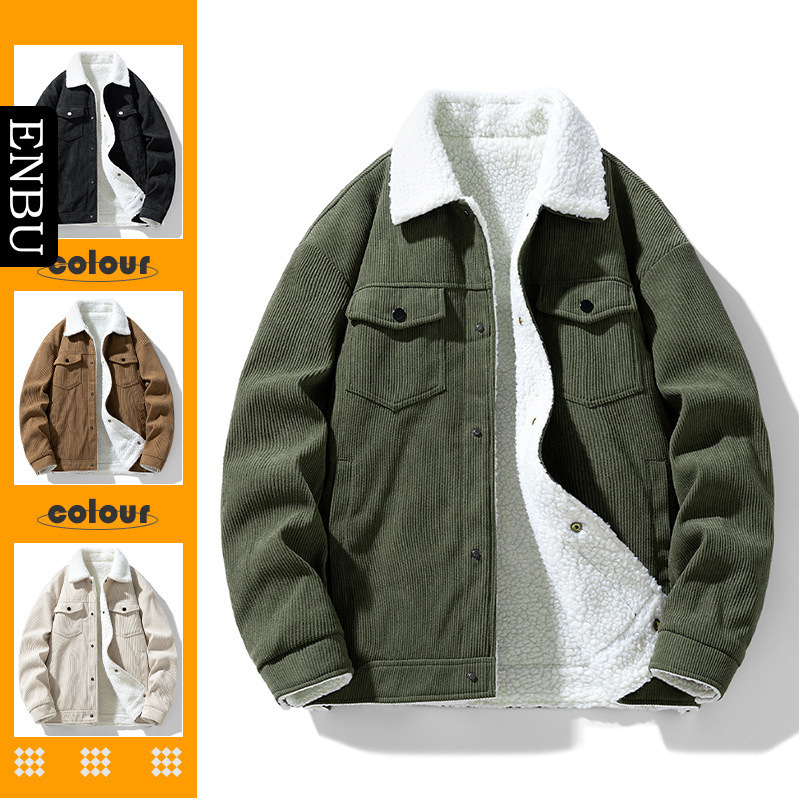 Enbu Winter Thickened Lamb Wool Cotton Jacket Casual Retro Lapel Workwear Cotton Jacket Men's Warm Trendy Brand Top Enbu Winter Thickened Lamb Wool Cotton Jacket Casual Retro Lapel Workwear Cotton Jacket Men's Warm Trendy Brand Top