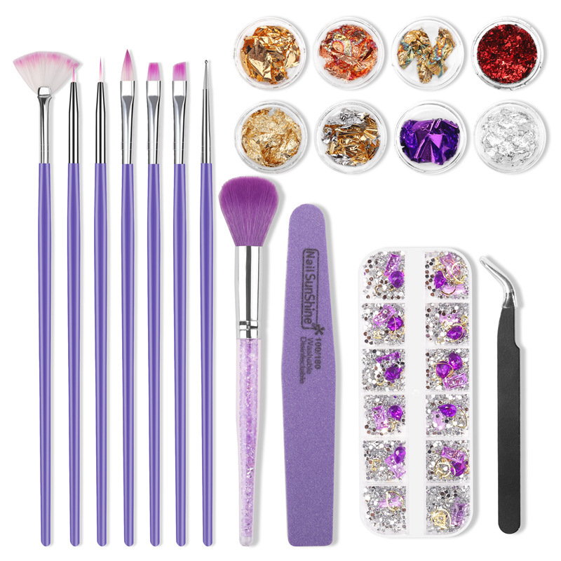 Cross-border Exclusive New Nail Art Tool Set Nail Art Painted Pen Nail File Tin Foil Paper Dust Brush Set