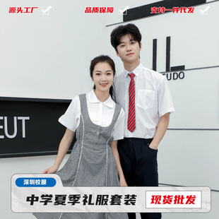 Shenzhen School Uniform Middle School Summer Dress Set White Short-sleeved Shirt Men's and Women's Top Dress Thin Pants Free Shipping