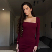 跨境欧美2025夏秋季热销款俄罗斯女式长款罗纹针织连衣裙时尚外贸