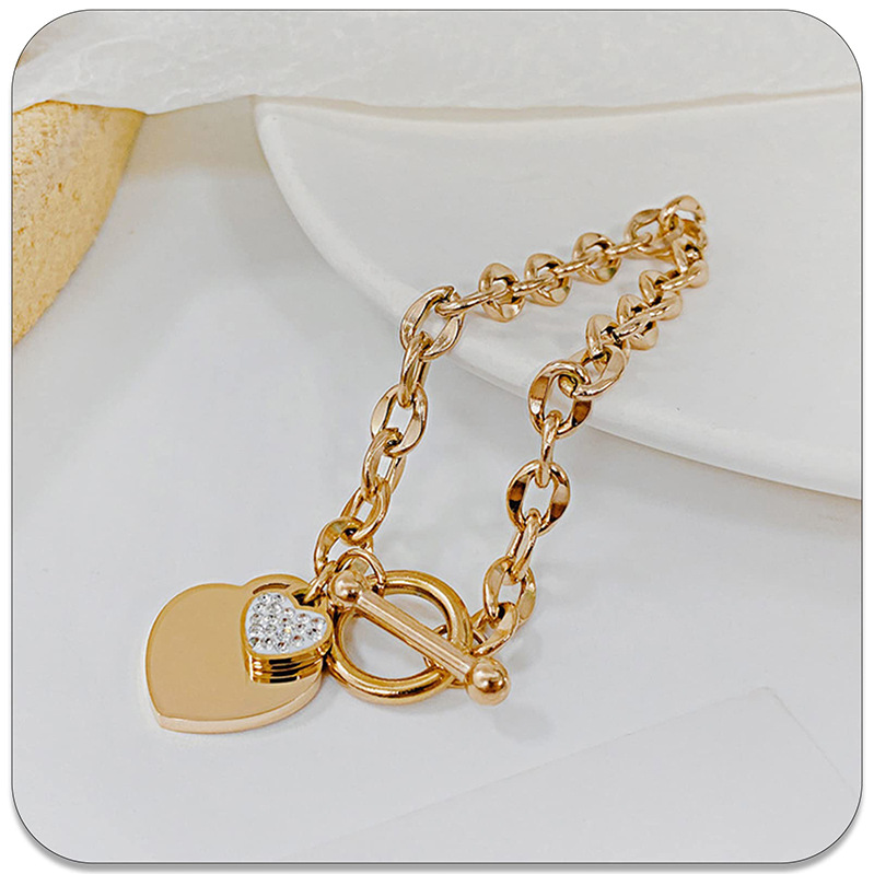 18g Weight Artificial Diamond Inlay Material Bracelets Classification 1 Piece Quantity Holiday, Daily Occasion Titanium Steel Material Heart Shape Pattern Women's Gender Asymmetrical, Inlay Design Simple Style Style Simple Style Heart Shape Titanium Steel Asymmetrical Inlay Artificial Diamond Bracelets 3