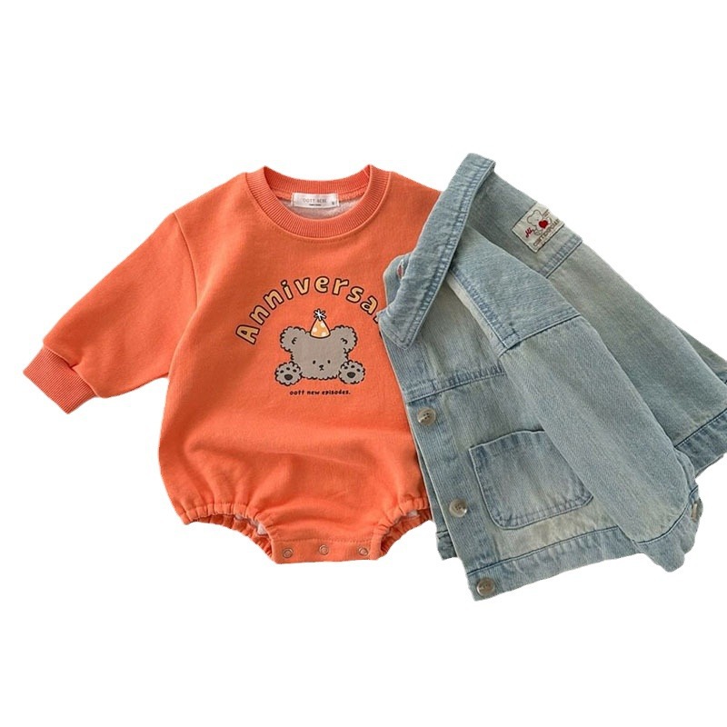Mono de algodón puro con estampado de oso de dibujos animados estilo Ins para bebé, unisex, cuello redondo, sudadera de dibujos animados, traje para gatear, otoño 25