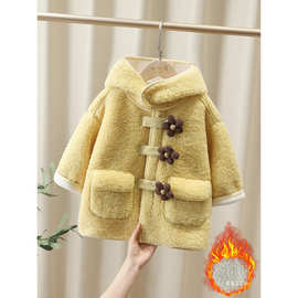 女童加绒外套秋冬款2025新款小童冬季儿童加厚大衣女宝宝羊羔批发