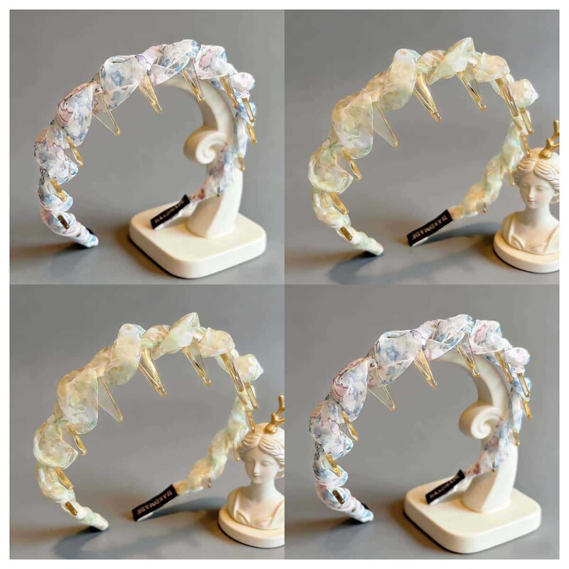 Korean-Style Rhinestone Shimmering Pleated Bubble Gauze Headband, New for Spring/Summer, High-Top Design That Makes the Face Look Smaller, Elegant Hair Accessory Korean-Style Rhinestone Shimmering Pleated Bubble Gauze Headband, New for Spring/Summer, High-Top Design That Makes the Face Look Smaller, Elegant Hair Accessory
