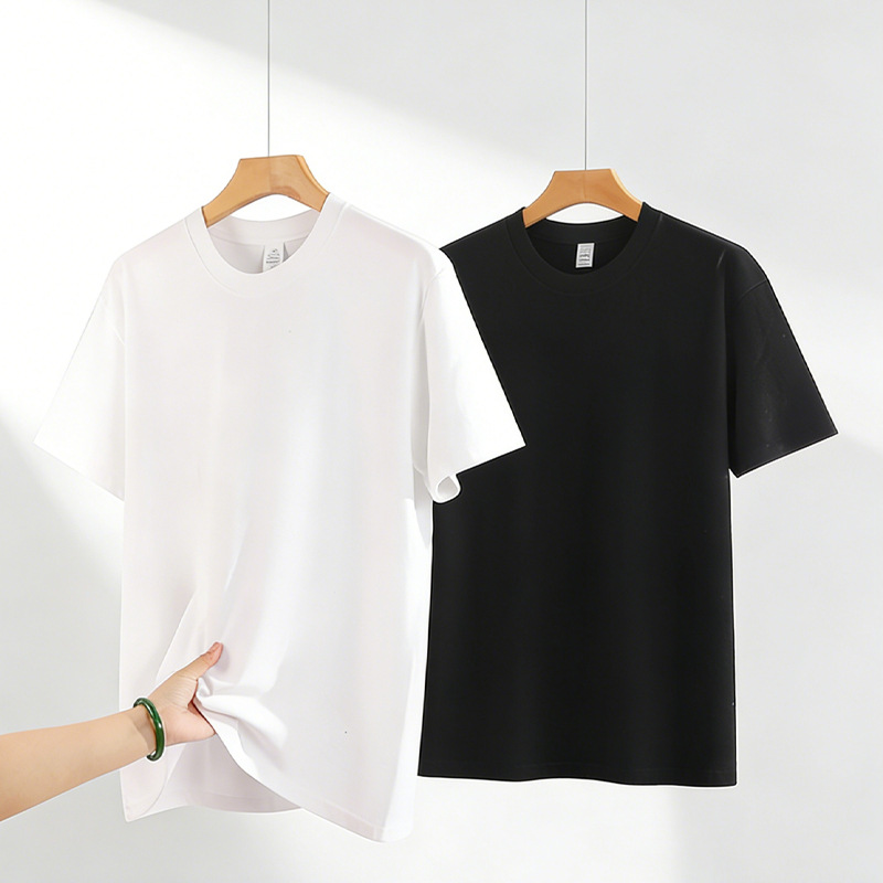 Camiseta de algodón de cuello redondo de manga corta de 200 g pesada, simple y básica, camiseta cómoda, succión de sudor, camiseta de algodón seca, no sofocada