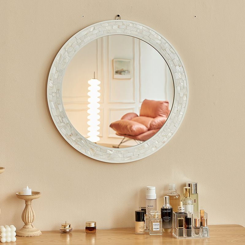 Cross-Border Bathroom Mirror Natural Shell Decorative Mirror Bedroom Vanity Mirror Oval Bathroom Wall-Mounted Mirror Can Be Customized
