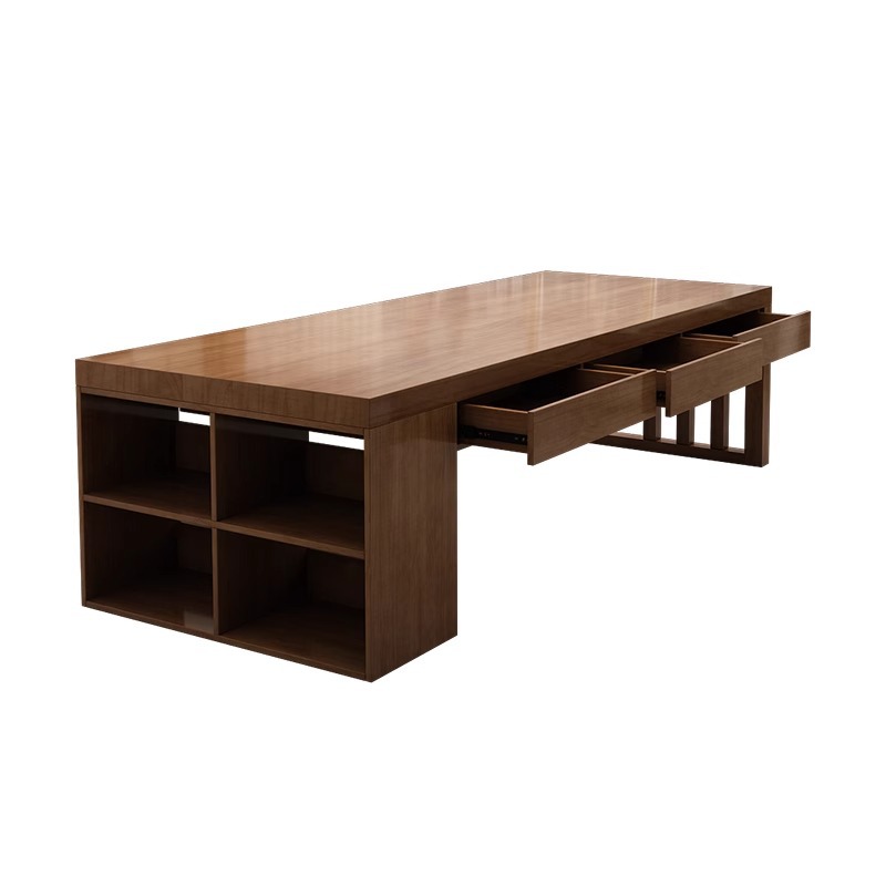 Australian Platinum Nordic Living Room Full Solid Wood Long Desk Bookcase Integrated Household Writing Desk with Drawer Student Reading Table