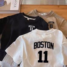 T2024男童夏装潮宝宝宝宝长袖t恤假两件上衣洋气新款新款春秋儿童