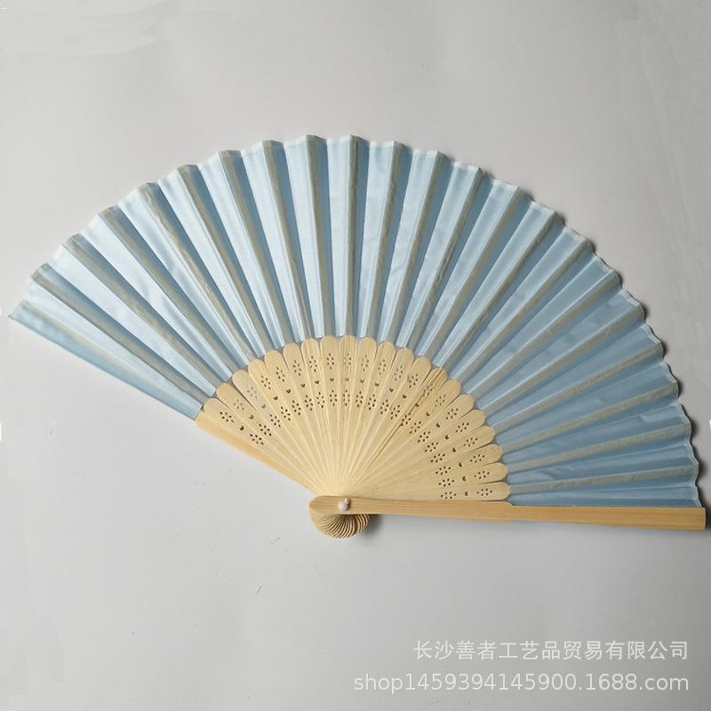 素面婚礼丝扇21CM婚礼布扇绢扇婚礼回礼扇DIY折扇丝印雕刻金色|undefined