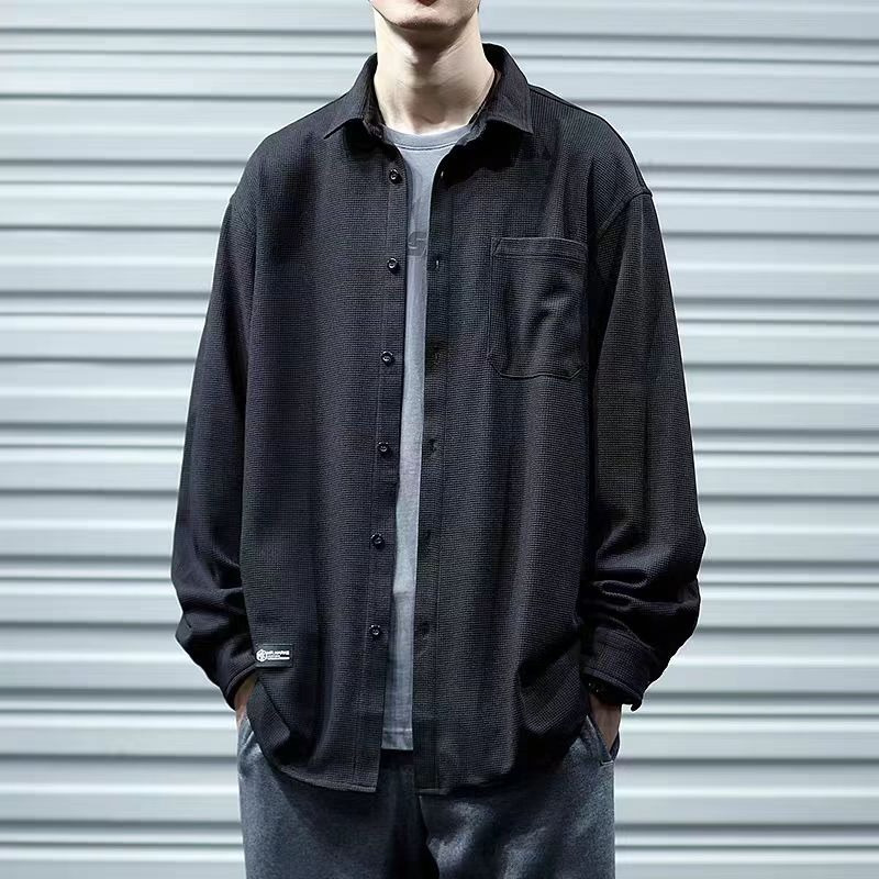 2026 retro waffle shirt for men, spring and autumn trendy simple workwear top, loose and versatile casual long-sleeve jacket 2026 retro waffle shirt for men, spring and autumn trendy simple workwear top, loose and versatile casual long-sleeve jacket
