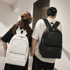 PU皮書包男簡約韓版高中生2023新款時尚大容量女背包大學生雙肩包