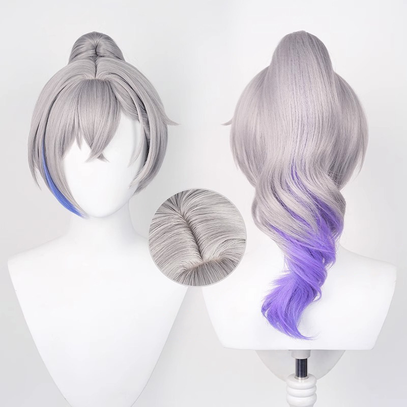 Lingqi Collapse Star Dome Railway Silver Wolf Cos Wig Simulated Scalp Highlighted Blue Mixed Color Gradient Spot Lingqi Collapse Star Dome Railway Silver Wolf Cos Wig Simulated Scalp Highlighted Blue Mixed Color Gradient Spot