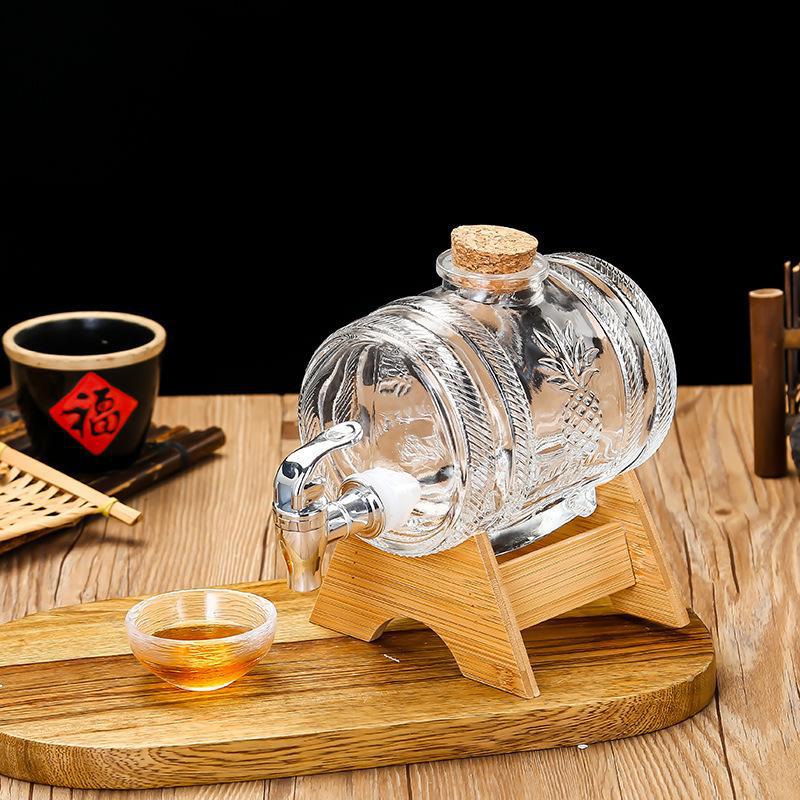 批发玻璃可乐桶饮料桶带龙头密封酒桶泡酒瓶1L2斤玻璃果汁罐批发