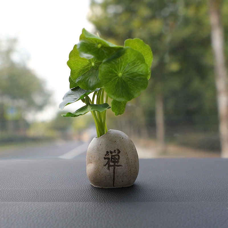 Автомобильный декоративный элемент «Тишина Дзен»: искусственный цветок, символизирующий удачу, и зеленое растение в горшке для украшения салона автомобиля