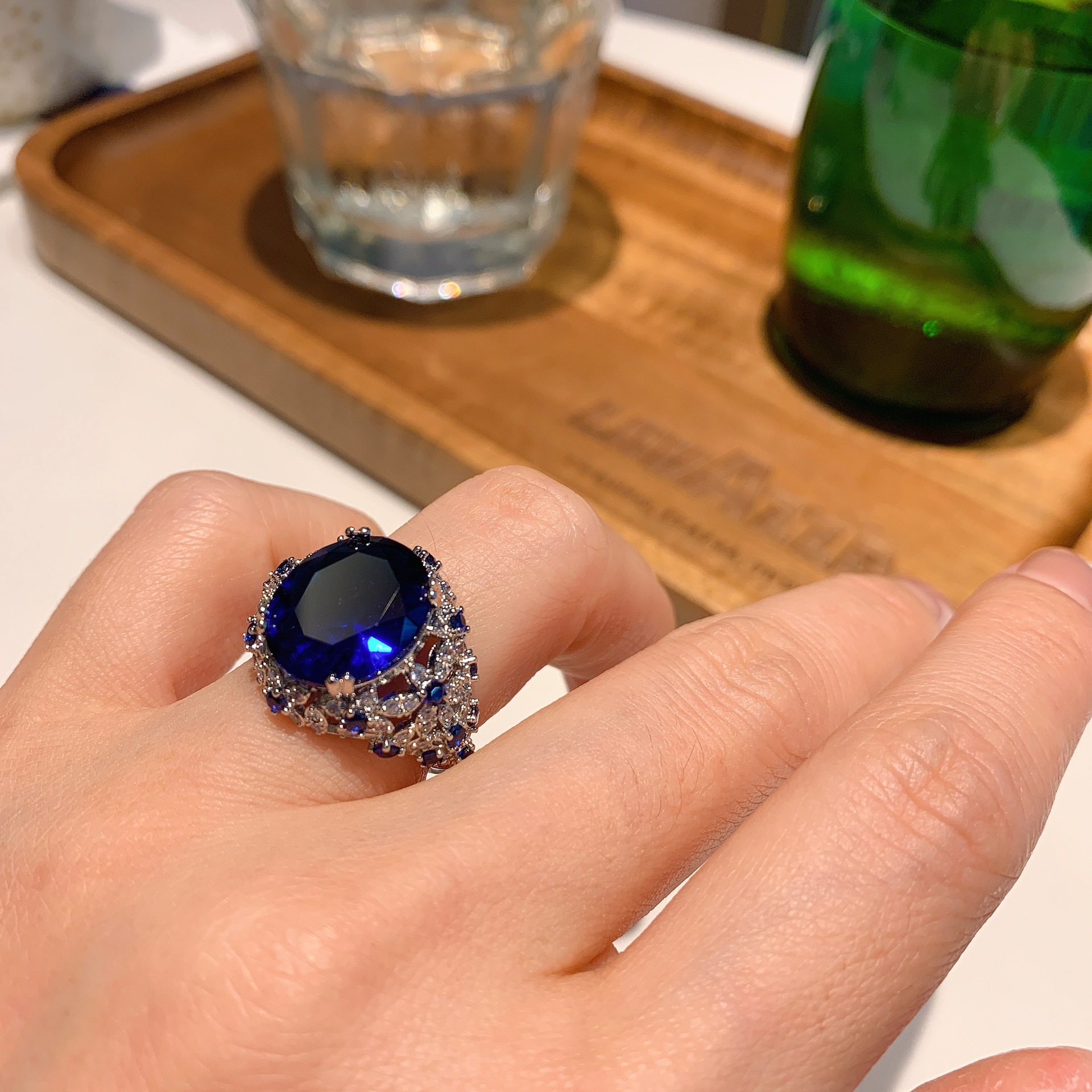 Zhuang Sheng joyería europea y americana tesoro colorido europeo y americano popular joyería elegante Vintage anillo piedra principal 12*14