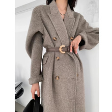 秋冬新款韩国双面羊绒羊毛呢大衣西装领双排扣长款气质简约女外套