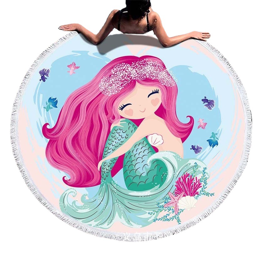 Toalla de playa europea y americana microfibra borla redonda Toalla de playa Toalla de baño de playa borla redonda Toalla de playa